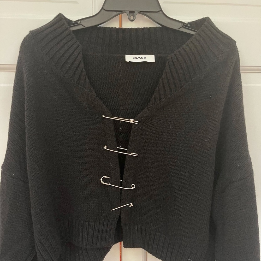 Danielle Guizio Black Safety Pin Cropped Sweater - Picture 11 of 11